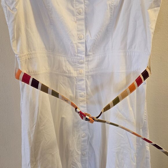 White Cotton Long Button-down Sleeveless Shirt Dress Size 16 - Picture 8 of 11